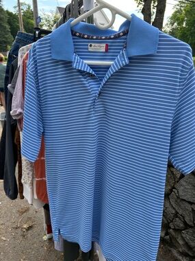 Hogan Light Blue and White Striped Polo